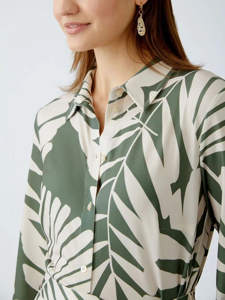 Oui Belted Dress Green & White