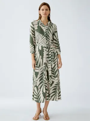Oui Belted Dress Green & White