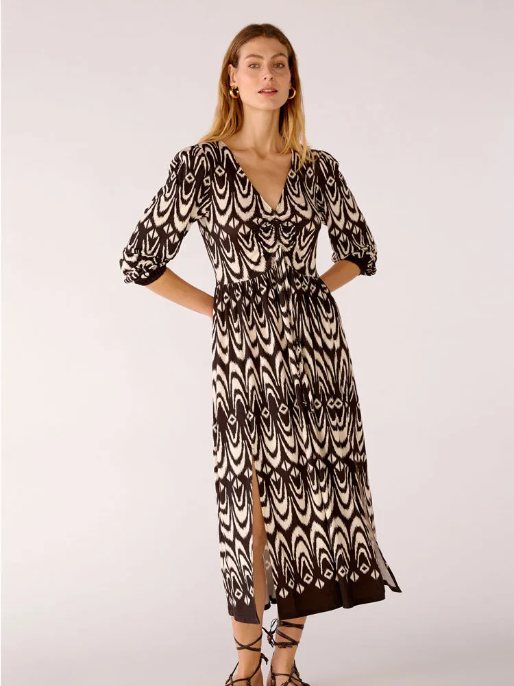 Oui Dress Dark Brown & Stone