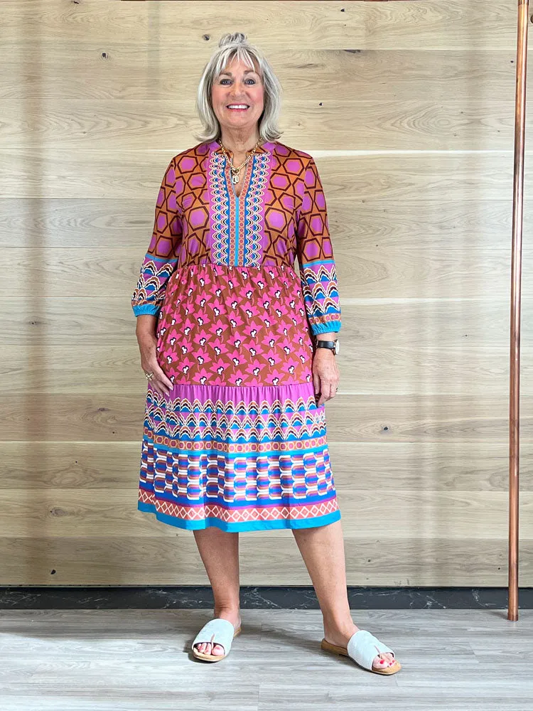 Oui Dress Pink & Blue