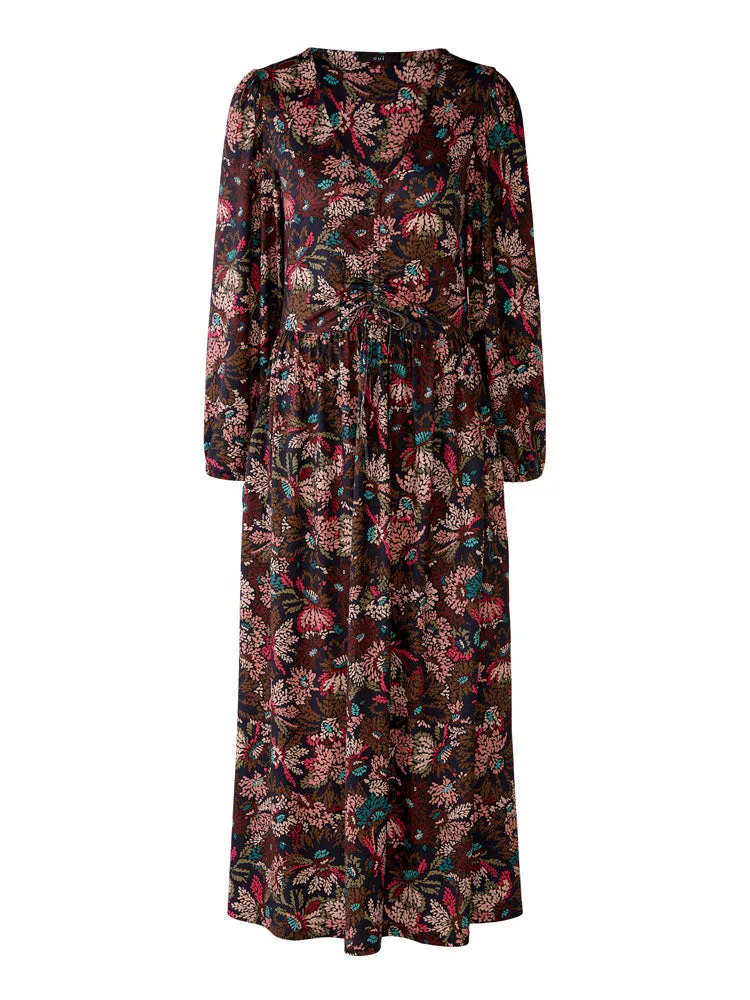 Oui Midi Dress Brown & Red