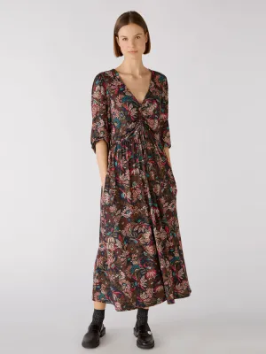 Oui Midi Dress Brown & Red