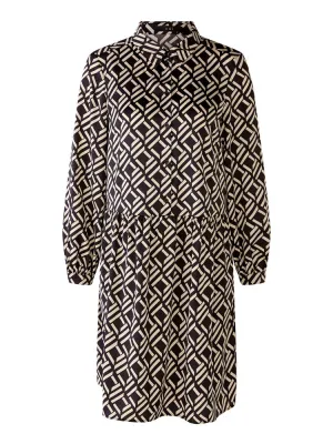 Oui Patterned Midi Dress Black & Camel