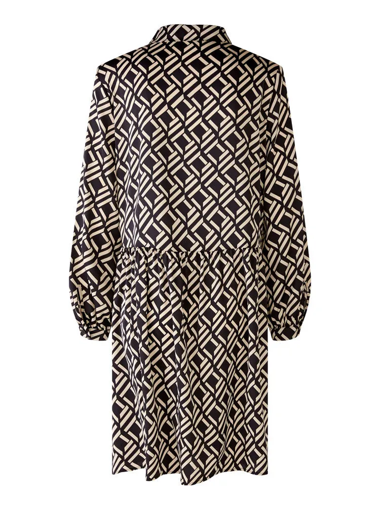 Oui Patterned Midi Dress Black & Camel