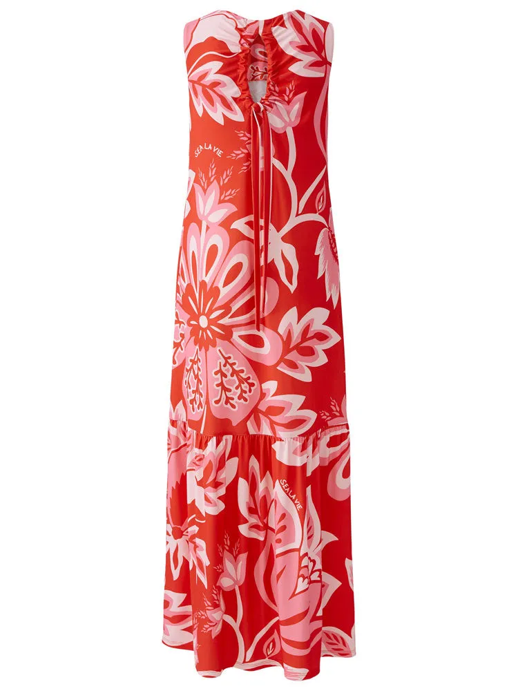 Oui Printed Dress Red & Pink
