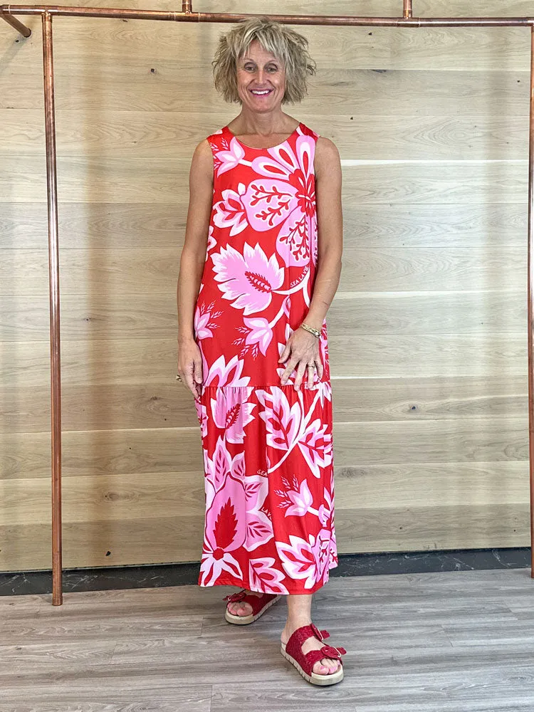 Oui Printed Dress Red & Pink