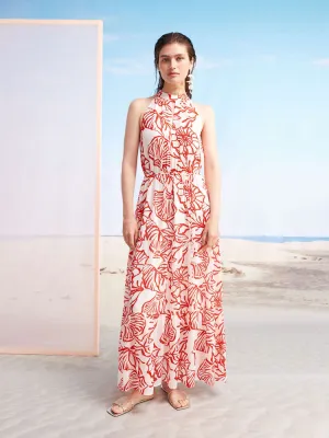 Oui Shell Print Dress Red & White
