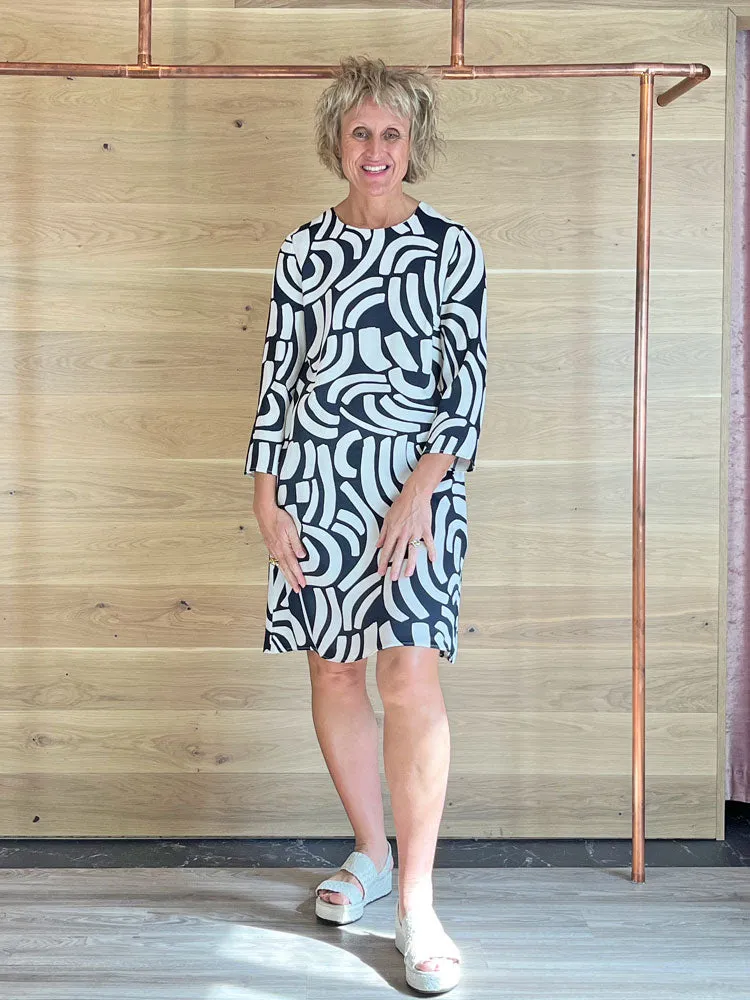Oui Short Dress Black & Off White