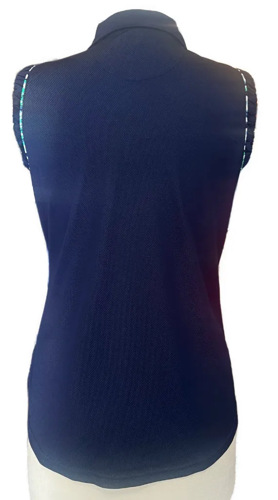Pebble Beach Navy Ruched Sleeveless Woman's Golf Top Size L