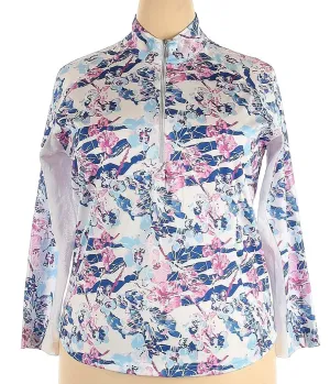 Pebble Beach White, Blue & Purple Floral Long Sleeve Sun Shirt Size XXL