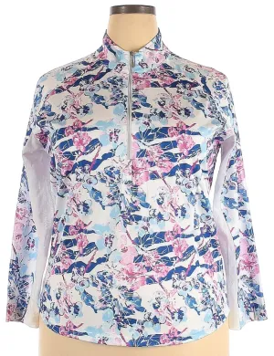 Pebble Beach White Floral Long Sleeve Zip Mock Sun-shirt Size XXL