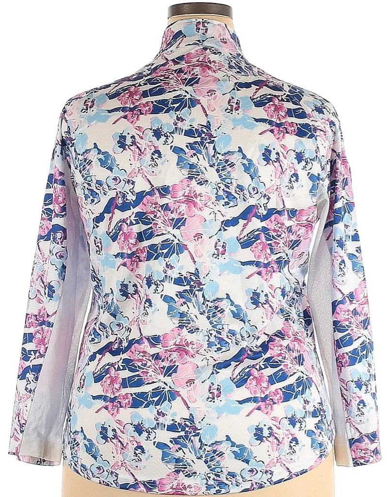 Pebble Beach White Floral Long Sleeve Zip Mock Sun-shirt Size XXL