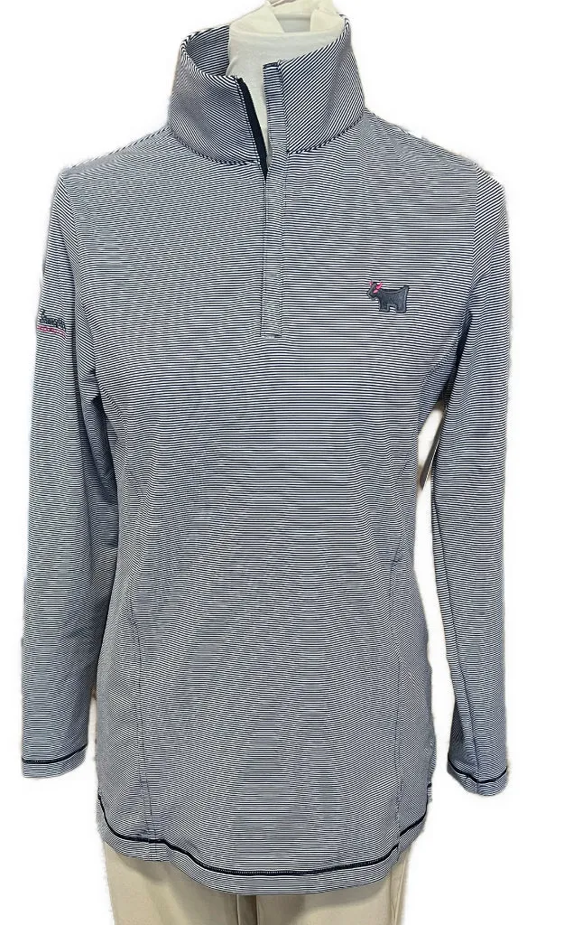 Peter Millar Women's Navy & Whiite Striped Pullover w/ Logo Size M MSP$130