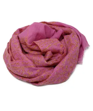 Pink & Orange Embroidered Cashmere Shawl