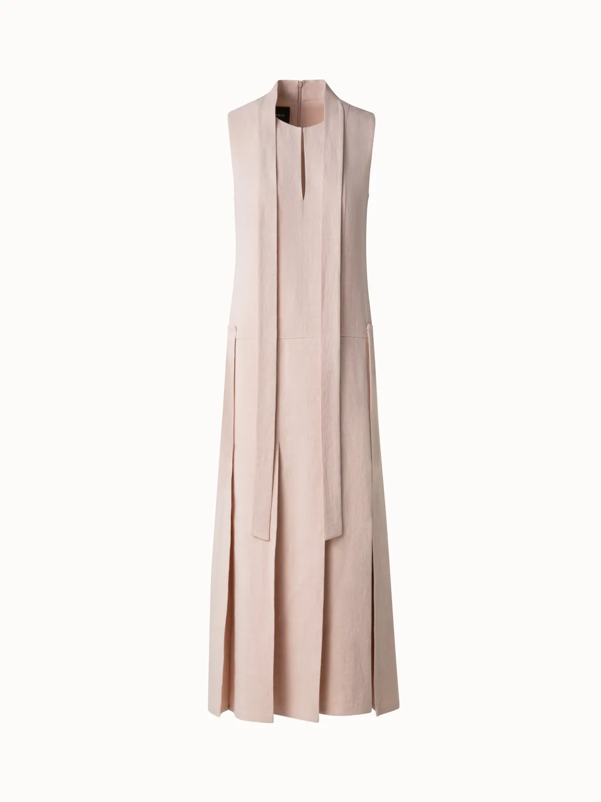 Pleated Midi Dress in a Linen Wool Blend 