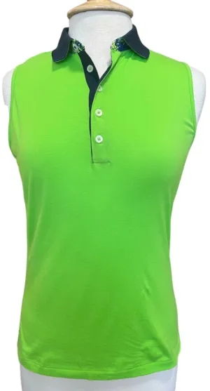 Polo Golf Lime Green Sleeveless Polo w/ Navy Collar Size M MSP$78