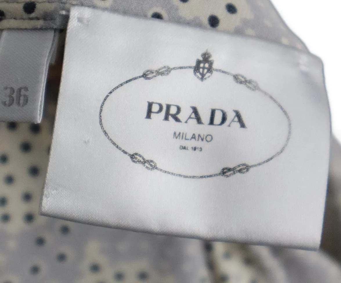 Prada Ivory & Grey Print Silk Dress sz 2