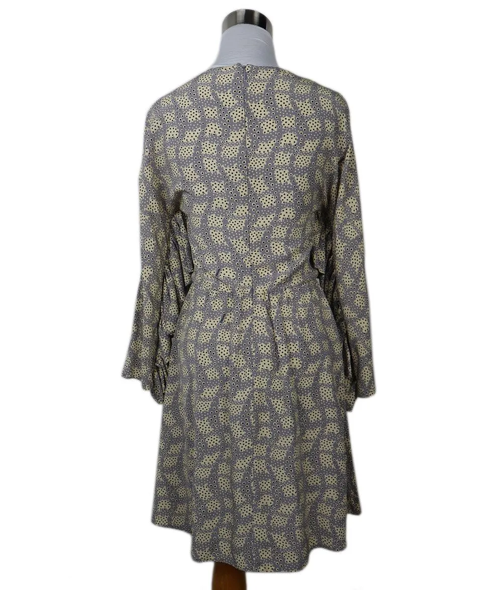 Prada Ivory & Grey Print Silk Dress sz 2
