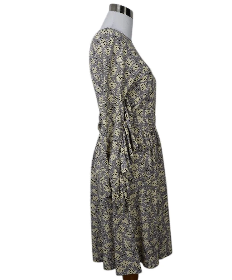 Prada Ivory & Grey Print Silk Dress sz 2
