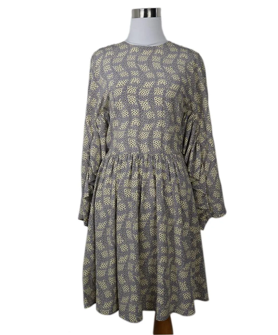 Prada Ivory & Grey Print Silk Dress sz 2