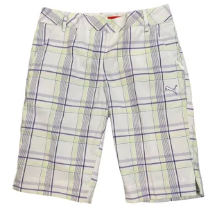 Puma Women's White Purple & Green Plaid Shorts Size 2 MSP$65
