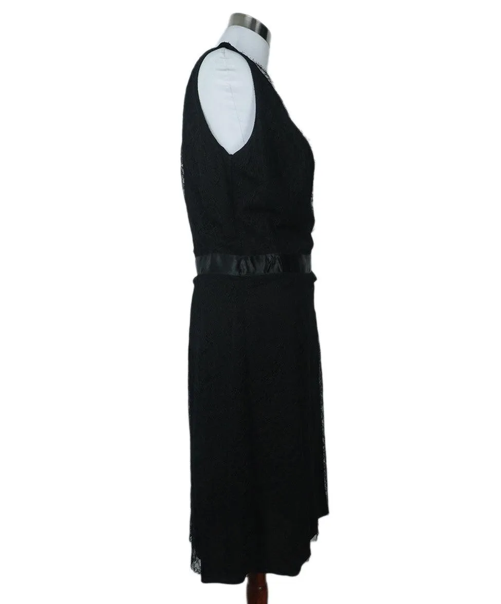 Red Valentino Black Lace & Satin Trim Dress sz 12