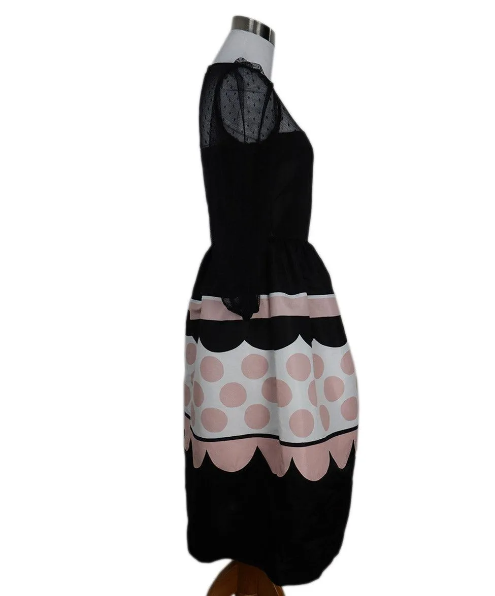 Red Valentino Black Pink & White Silk Dress w/ Lace Trim sz 2