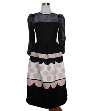 Red Valentino Black Pink & White Silk Dress w/ Lace Trim sz 2
