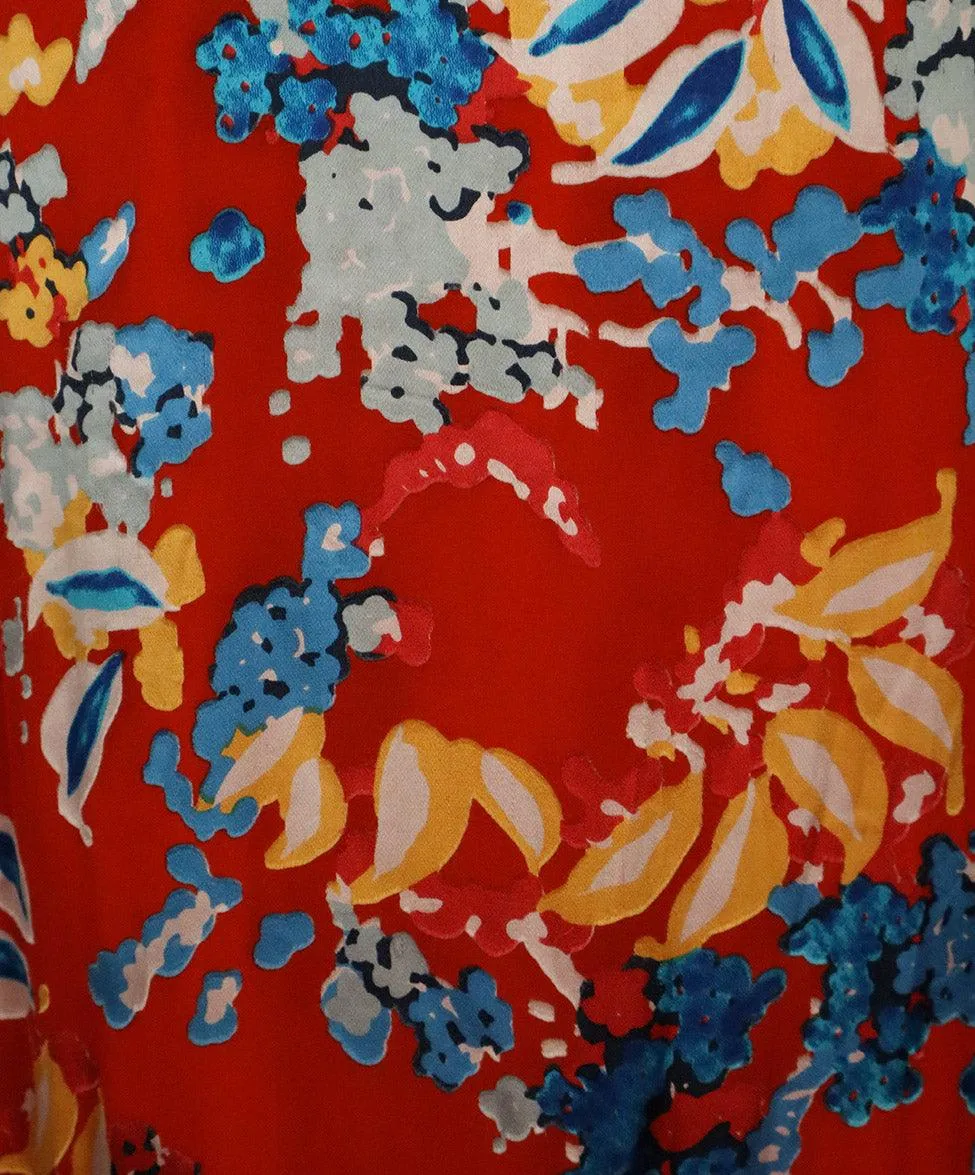 Saloni Long Red Floral Print Silk Dress sz 6