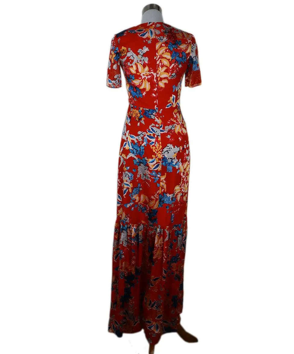 Saloni Long Red Floral Print Silk Dress sz 6