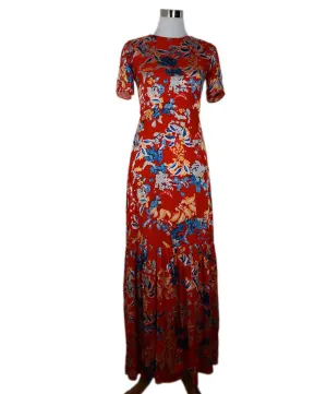 Saloni Long Red Floral Print Silk Dress sz 6