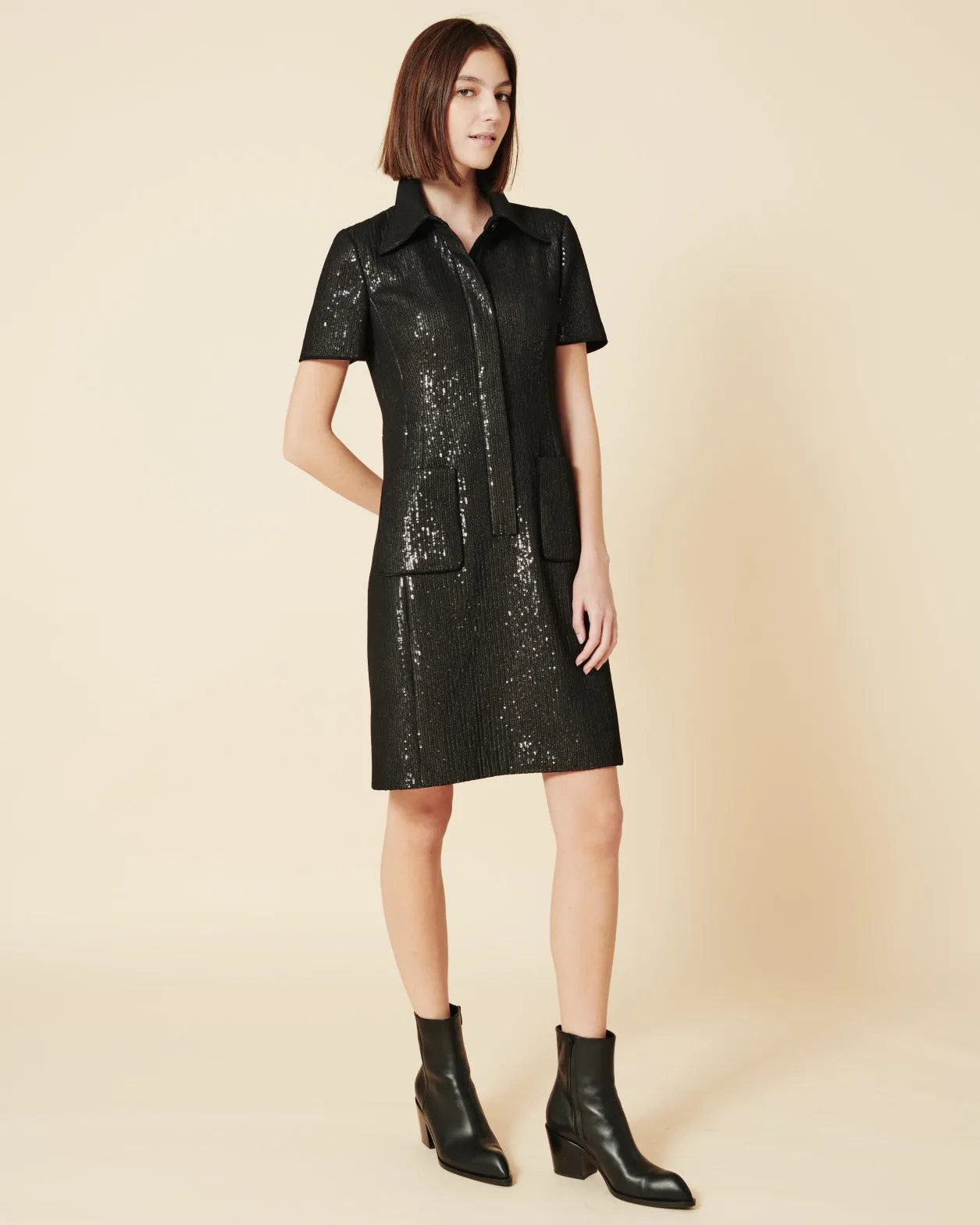 Sequin Silk Dress in Polo Style 