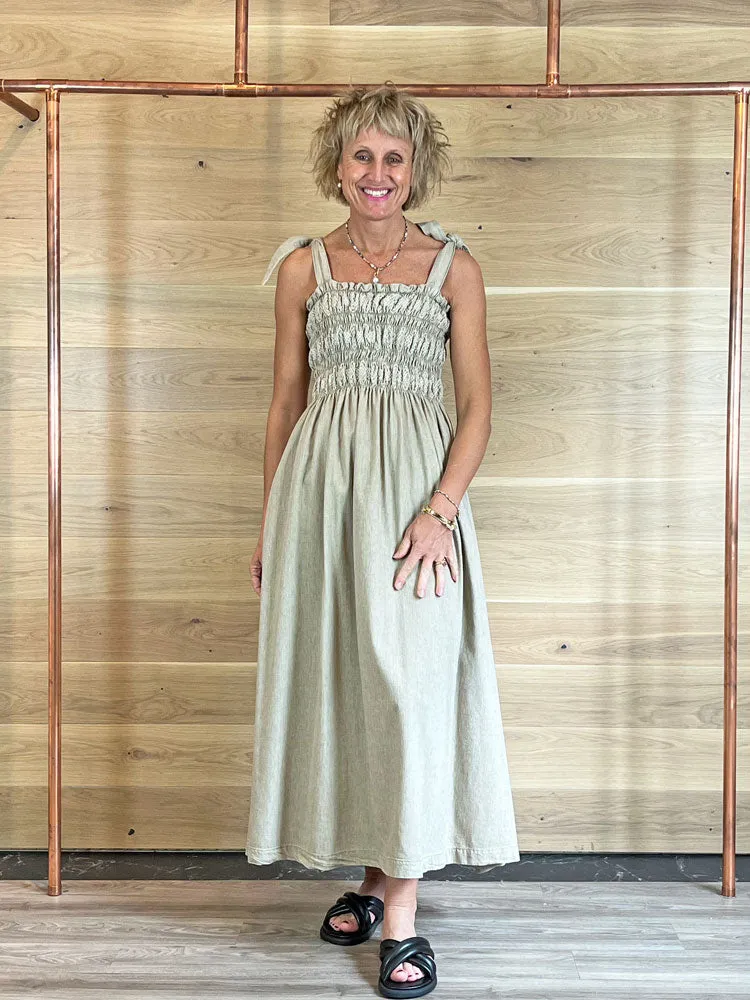 Seventy   Mochi Sally Tie Bandeau Dress Sand Linen