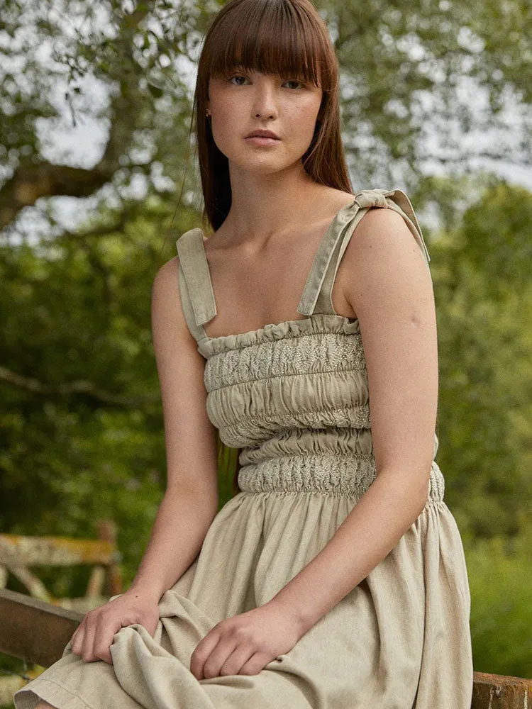 Seventy   Mochi Sally Tie Bandeau Dress Sand Linen