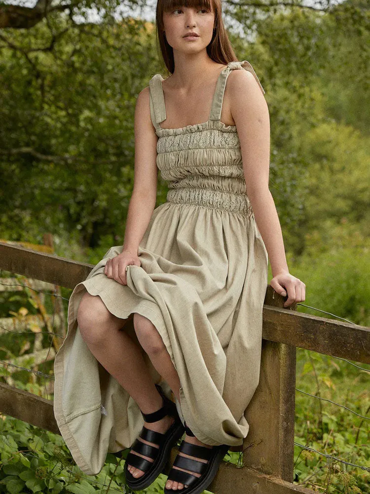 Seventy   Mochi Sally Tie Bandeau Dress Sand Linen