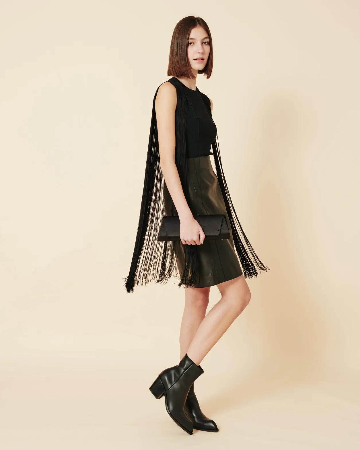 Silk Lurex Top with Long Fringes Akris