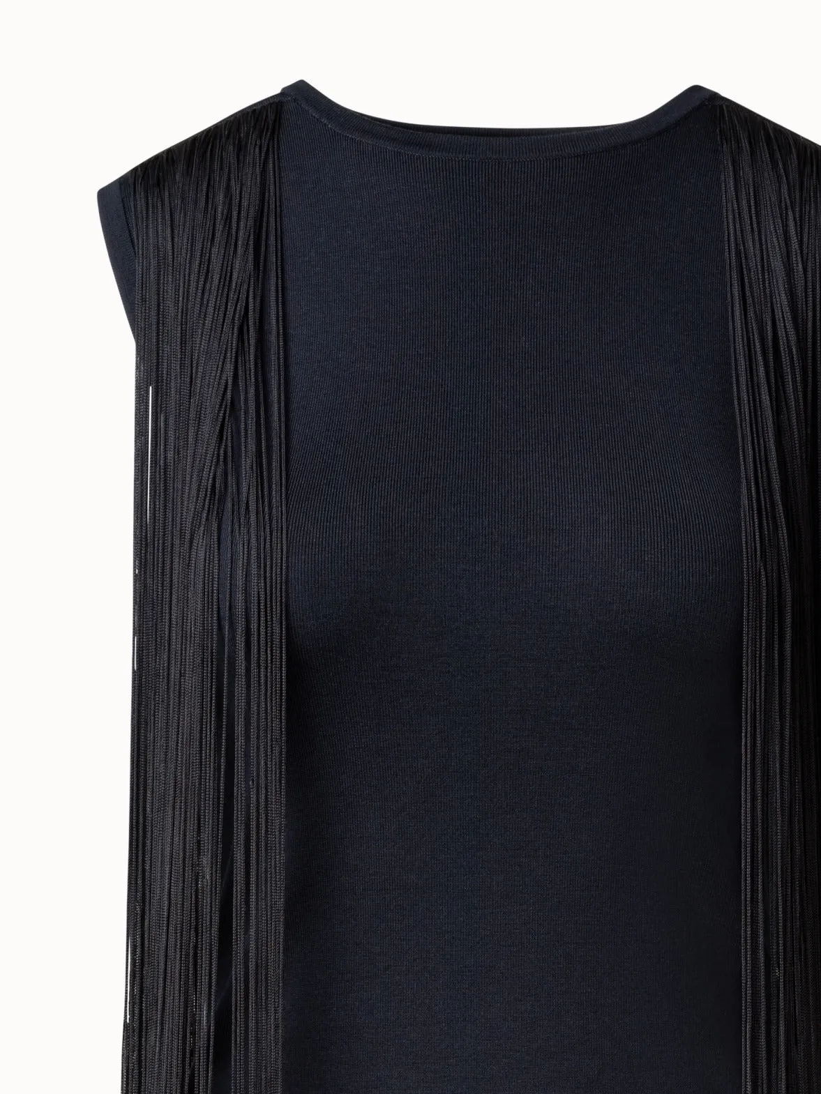 Silk Lurex Top with Long Fringes Akris