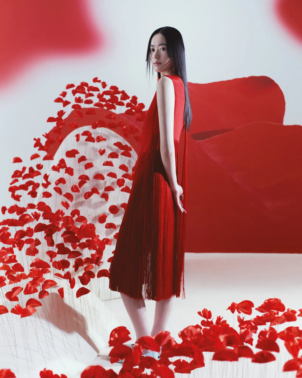 Sleeveless Silk Dress with Fringes 