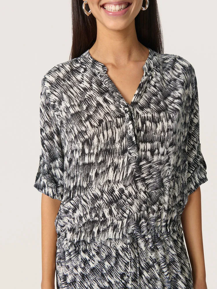 Soaked in Luxury SLZaya Dress Black Stroke Print