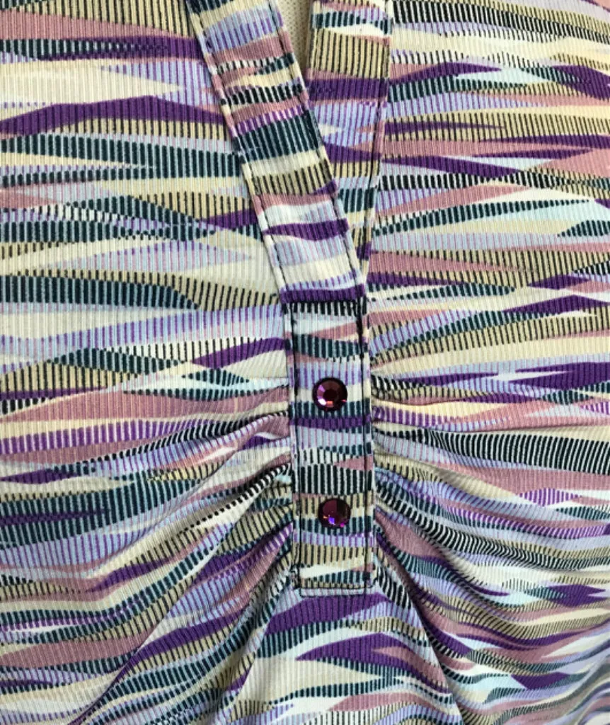 Sport Haley Purple Stripe Multicolored Collage Runched V-Neck Golf Polo Size L MSP$70