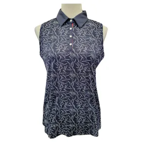 Sport Haley Women's Navy & White Wisp Print Sleeveless Golf Polo Size M MSP$79