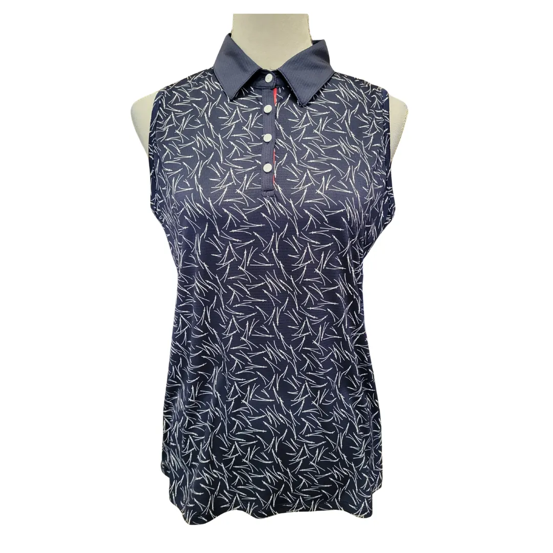 Sport Haley Women's Navy & White Wisp Print Sleeveless Golf Polo Size M MSP$79