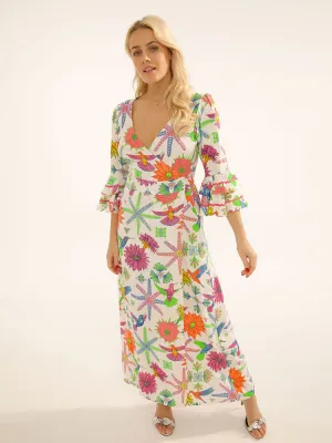 Stardust Joni Wrap Dress Moss White Hummingbird