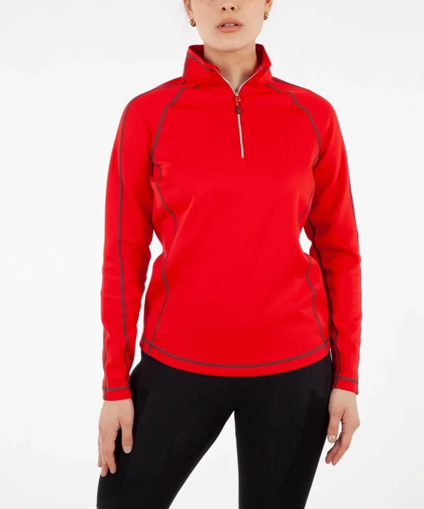 Sunice Women's Red Maddy Lightweight Stretch Thermal Pullover w/ Sleeve Logo Size M. MSP$100