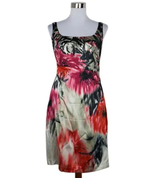Tahari Pink & Sage Green Print Silk Dress sz 6