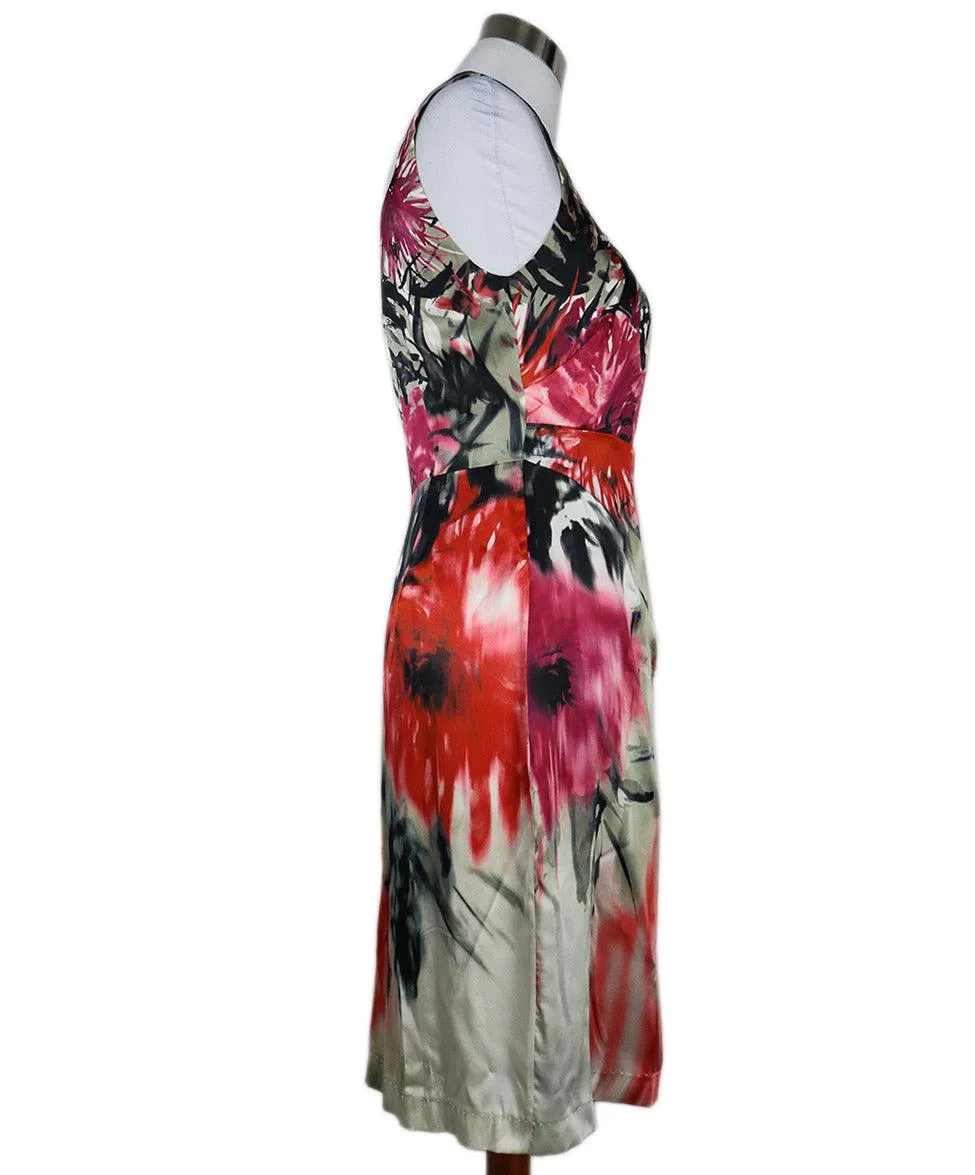 Tahari Pink & Sage Green Print Silk Dress sz 6