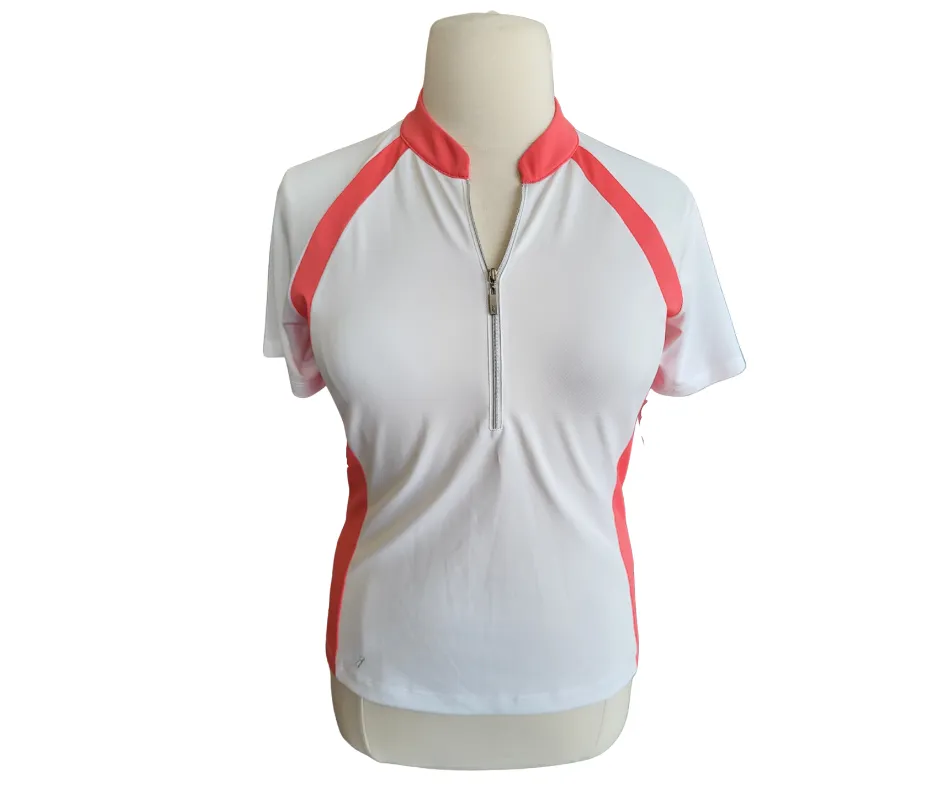 Tail 1/2 Zip White Short Sleeve w/Coral Accents Golf Top Size L MSP$70