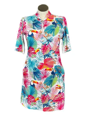 Tail 3/4 Sleeveless Tropical Toucan Print Dress Size XL