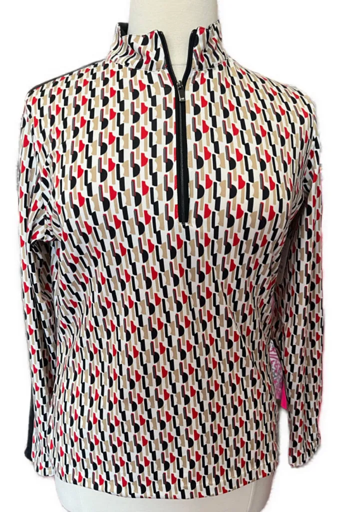 Tail Activewear Geometric Print Pullover in White, Tan, Black & Red Size XL MSP$90