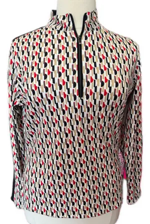 Tail Activewear Geometric Print Pullover in White, Tan, Black & Red Size XL MSP$90